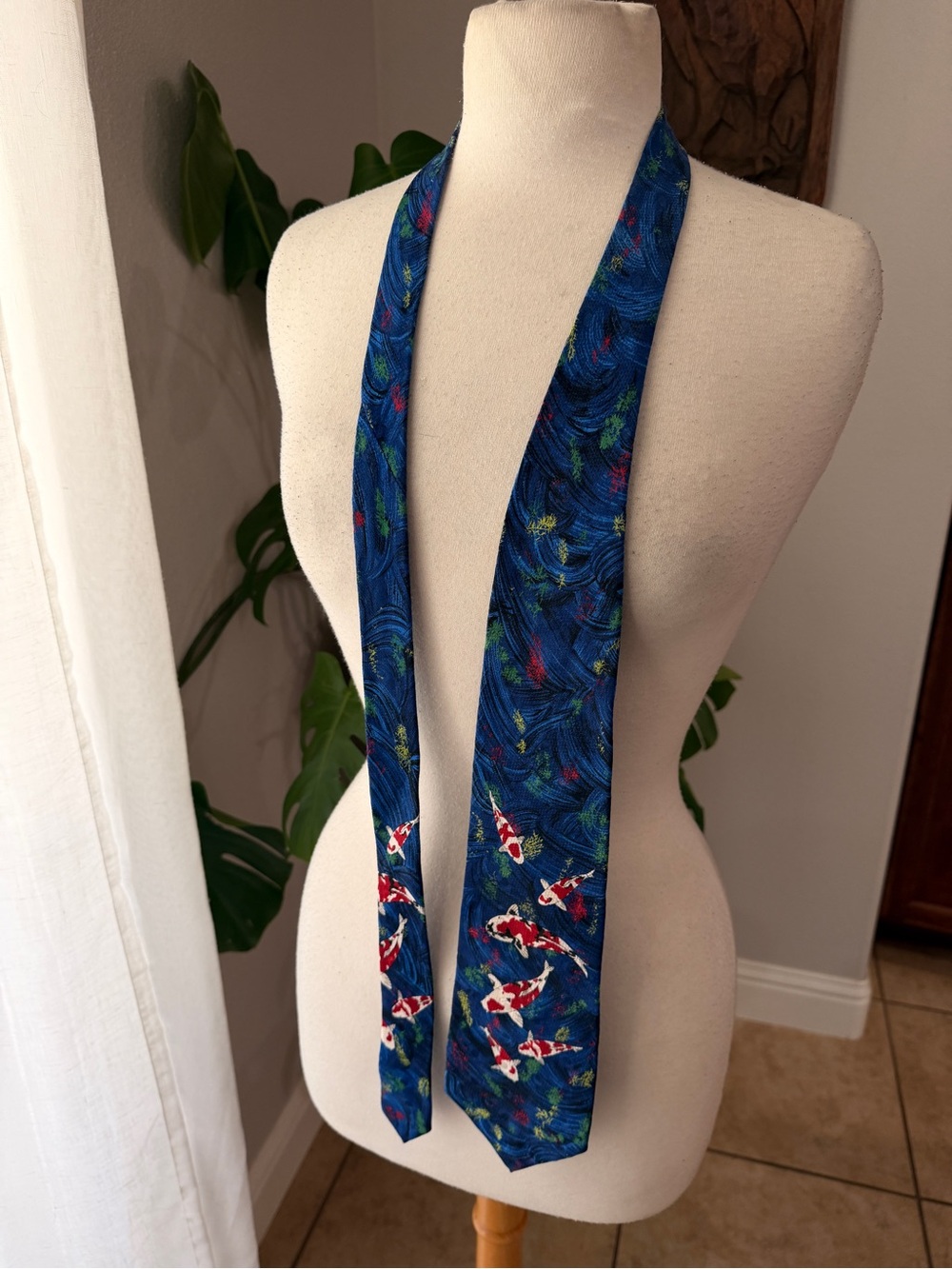 Biedermann de Lüne Pure Silk Koi Fish Necktie Blue 60”